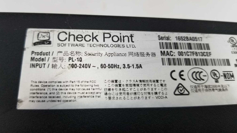 Check Point PL-10 Firewall Appliance 10 port gigabit 1U 8GB DDR3 500GB HDD. ~