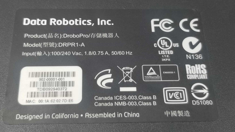 Data Robotics Drobo Pro DRPR1-A Drive Enclosure Powers ON, AS-IS For Parts* ~
