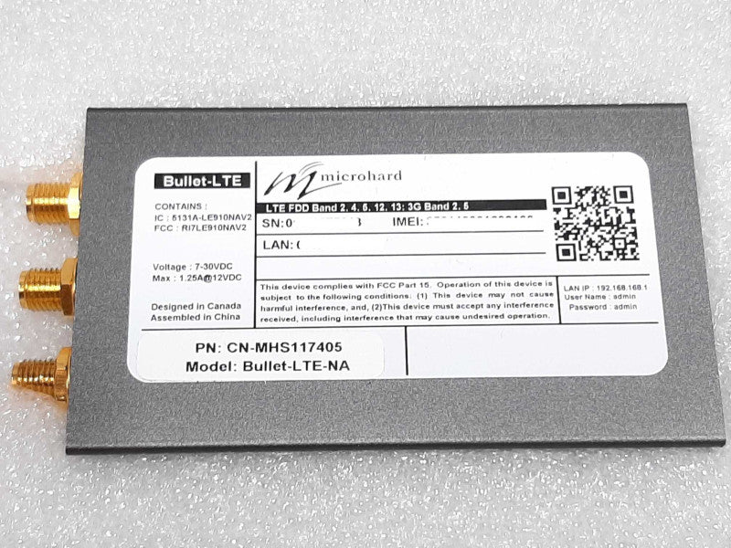 Microhard System Bullet-LTE 4G LTE/3G/2G Ethernet CN-MHS117405 w/Antennas +