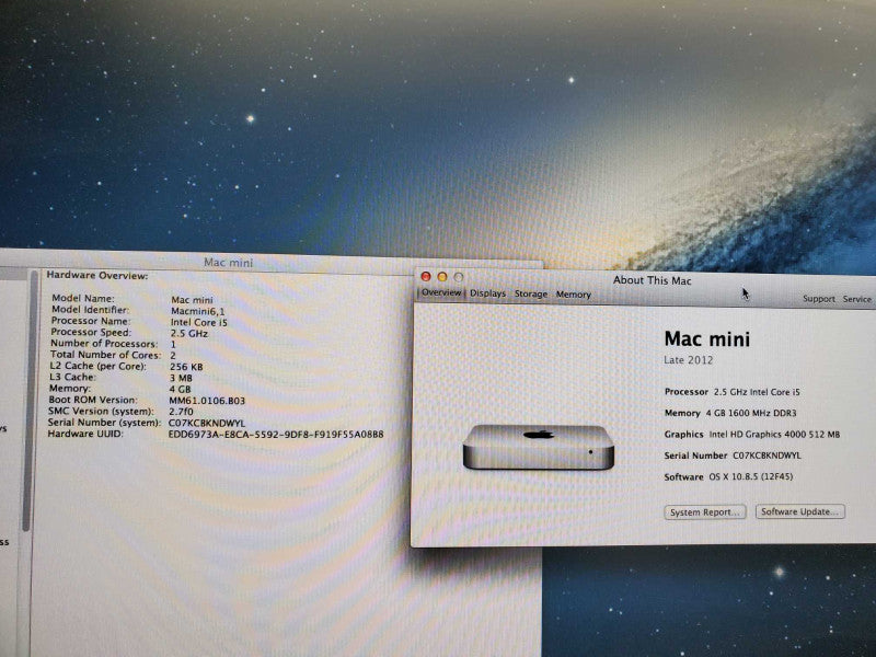 Apple Mac Mini L.2012 A1347 i5-3210M @2.5GHz 4GB RAM 500GB HDD HD 4000 )