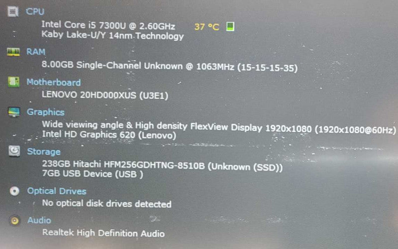 Lenovo ThinkPad T470 Core i5-7300U @ 2.6 GHz 8GB Ram 250GB SSD *Read* (