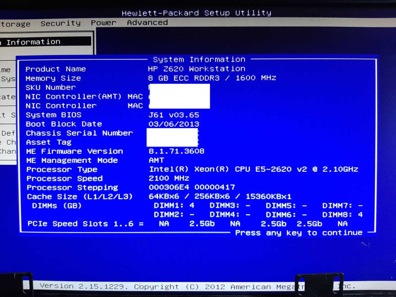 HP Z620 Workstation Xeon E5-1620 v2 @2.10GHz 8GB RAM QUADRO K2000 - NO HDD +