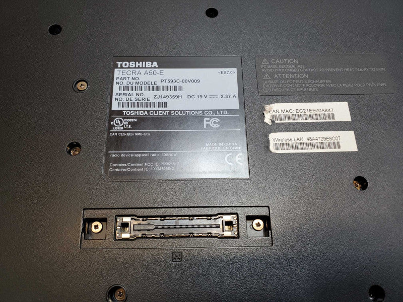 Toshiba Tecra A50-E Core i7-8650U @ 1.9 GHz No RAM No HDD *AS IS* (