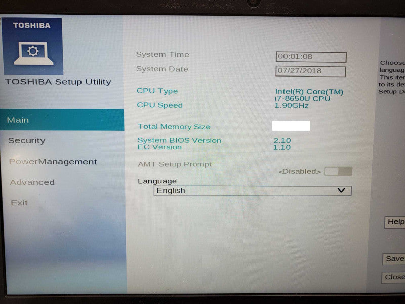 Toshiba Tecra A50-E Core i7-8650U @ 1.9 GHz No RAM No HDD *AS IS* (
