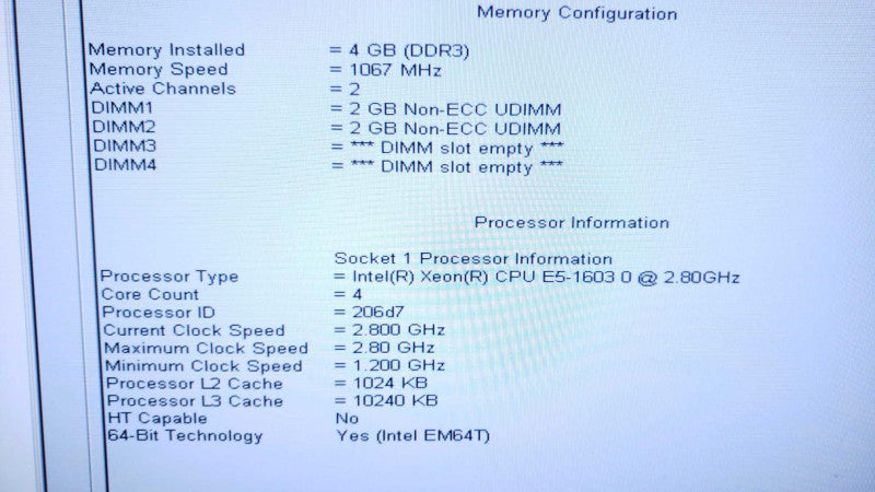 Dell Precision T3600 Xeon E5-1603@2.8GHz 4GB DDR3 Quadro 600 No HDD [