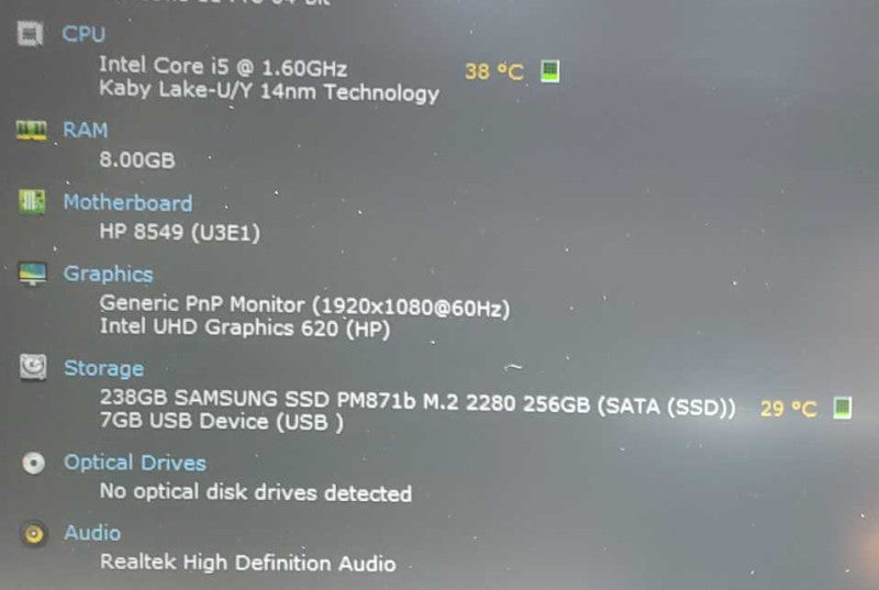 HP EliteBook G6 Core i5-8265U @ 1.6 GHz 8GB DDR4 250GB SSD (