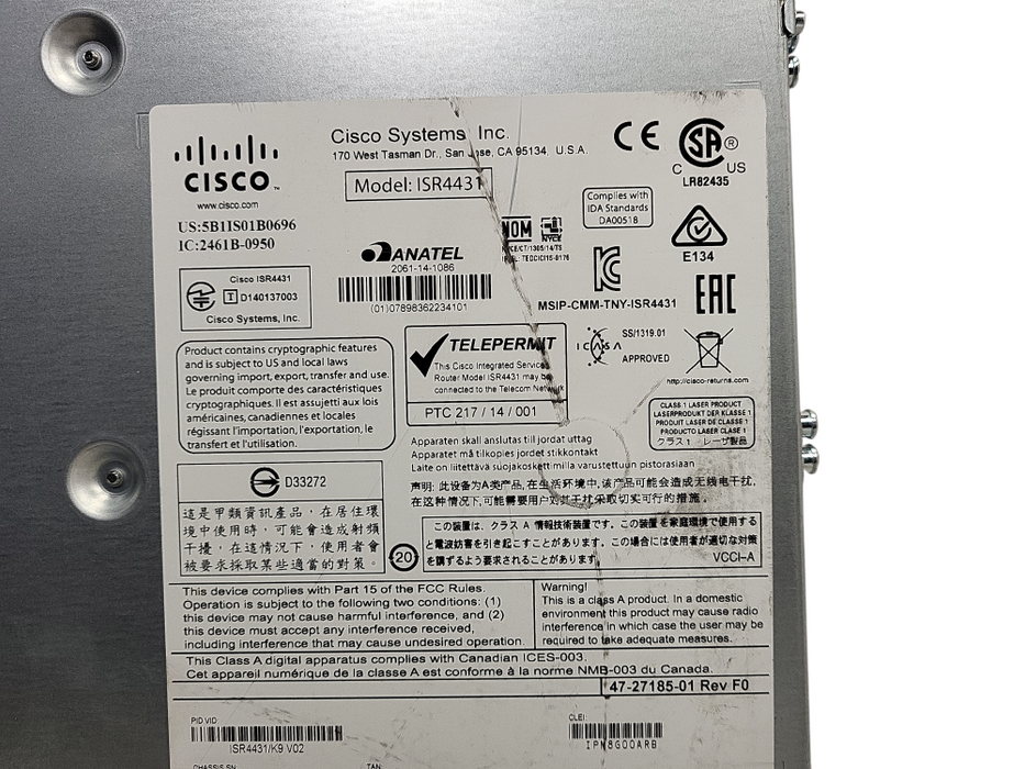 Cisco ISR4431/K9 Integrated Services Router w/ 1x PSU Q$