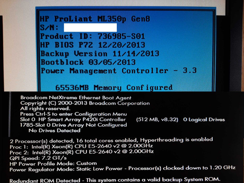 HP ProLiant ML350p Gen8 Xeon @ 2GHz 64GB RAM - P420i Controller +