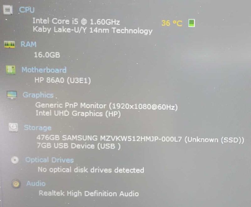 HP ProBook 450 G7 Core i5-10210U @ 1.6 GHz 16GB DDR4 500GB SSD (