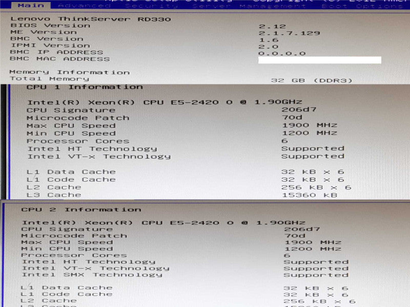Lenovo ThinkServer RD330 2x Xeon E5-2420 @ 1.9GHz 32GB RAM SAS 9240-8i -NO HDD +