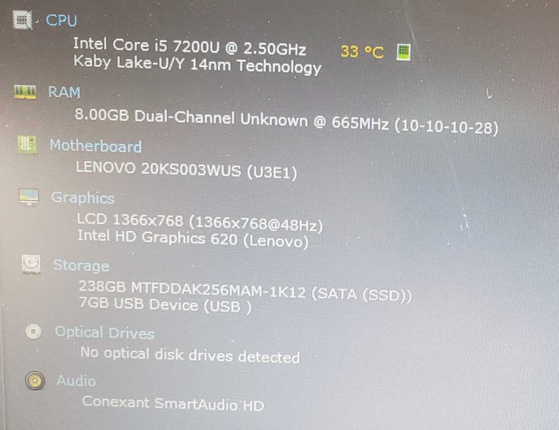 Lenovo ThinkPad E580 Core i5-7200U @ 2.5 GHz 8GB DDR4 250GB SSD (