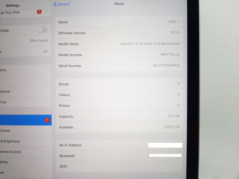 Apple iPad Pro 12.9in 2nd Generation Model: A1670 +