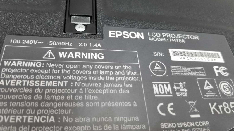 Epson PowerLite 1761W H478A Portable LCD Projector, No Remote, 64 Lamp Hrs. ~