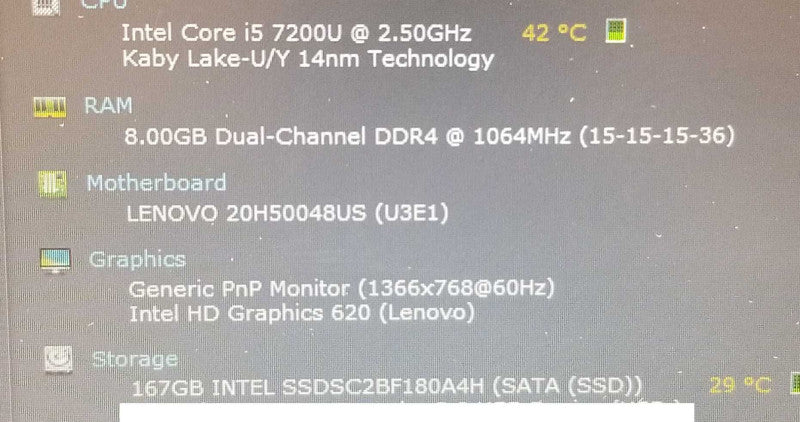 Lenovo E570 i5-7200U 2.5GHz/8GB DDR4 180GB SSD 15.6\\" ~