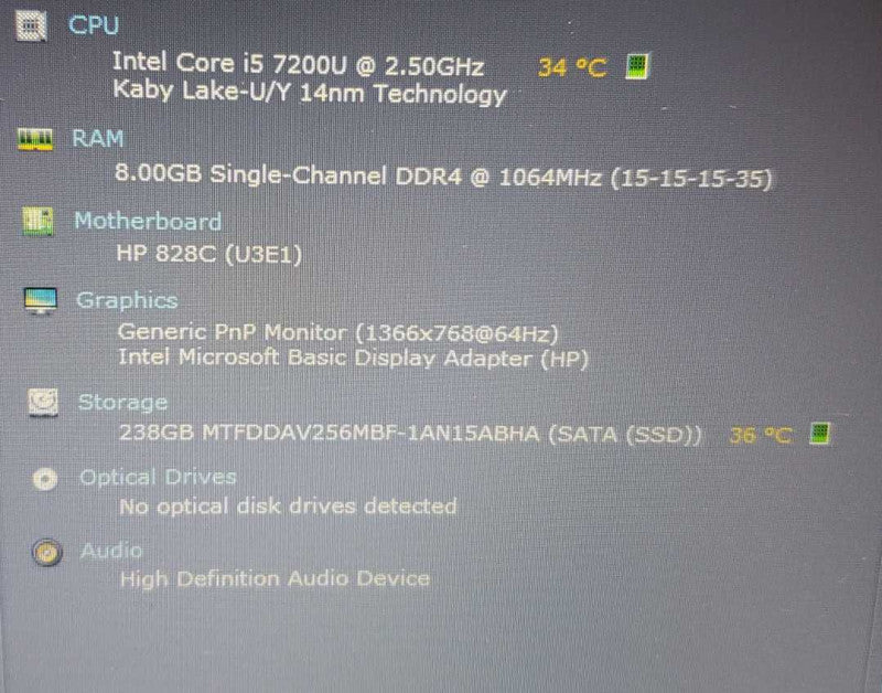 HP Elitebook 840 G4 14\\" Core i5-7200U @2.5GHz 8GB RAM, 256GB SSD )