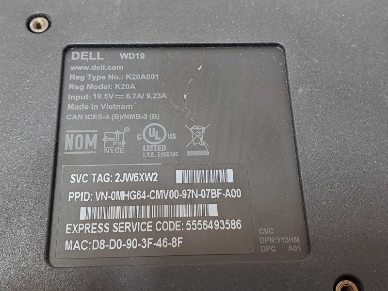 Dell USB Type-C WD19 K20A Docking Station  _