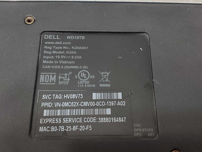 Dell Thunderbolt Docking Station USB-C WD19TB K20A001, Bad USB Ports, AS-IS _