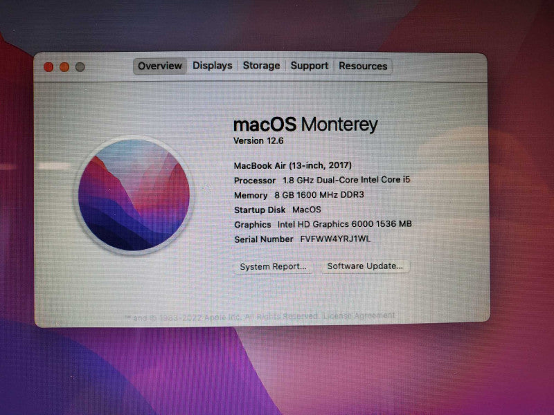 Macbook Air 2017 Core i5-5350U @ 1.8 GHz 8GB Ram 120GB SSD (