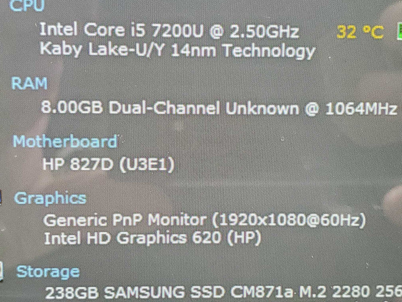 HP EliteBook X360 1030 G2 i5-7200U 2.5GHz 8GB DDR4 240GB SSD |