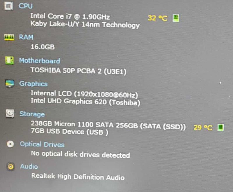 Toshiba Tecra A50-E Core i7-8650U @ 1.9 GHz 16GB DDR4 250GB SSD (