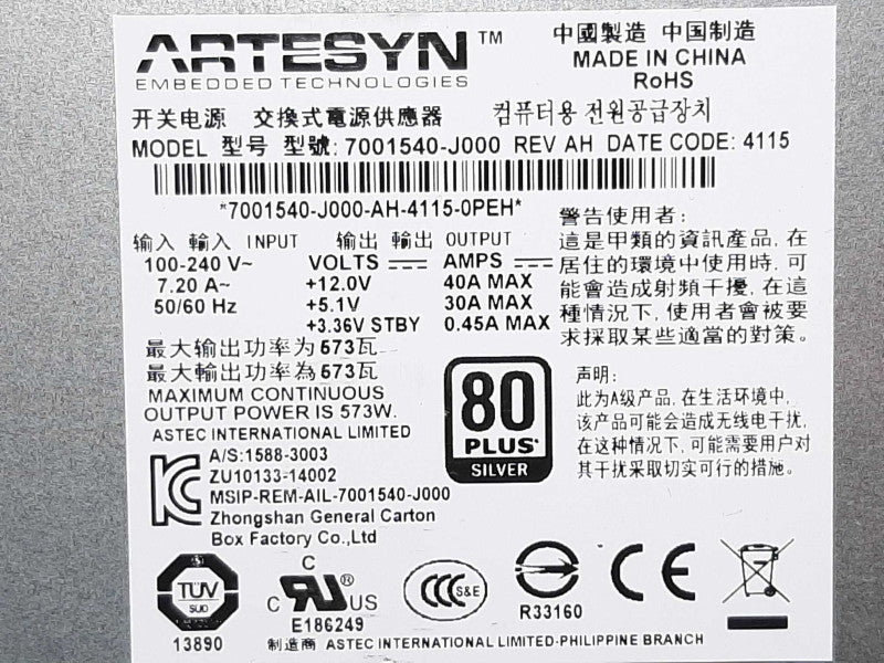 ARTESYN 7001540-J000 573W Power Supply for HP FCLSE-0801 - QTY +