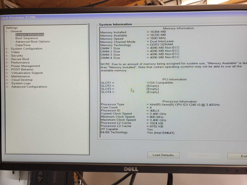 Dell Precision T1700, Xeon E3-1245v3 3.4GHz, 16GB RAM, Quadro K600 GPU _
