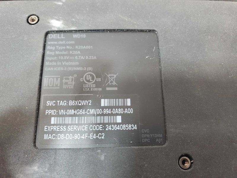 Dell Thunderbolt Docking Station USB-C WD19TB K20A001, 1x Damaged USB Port SEE _