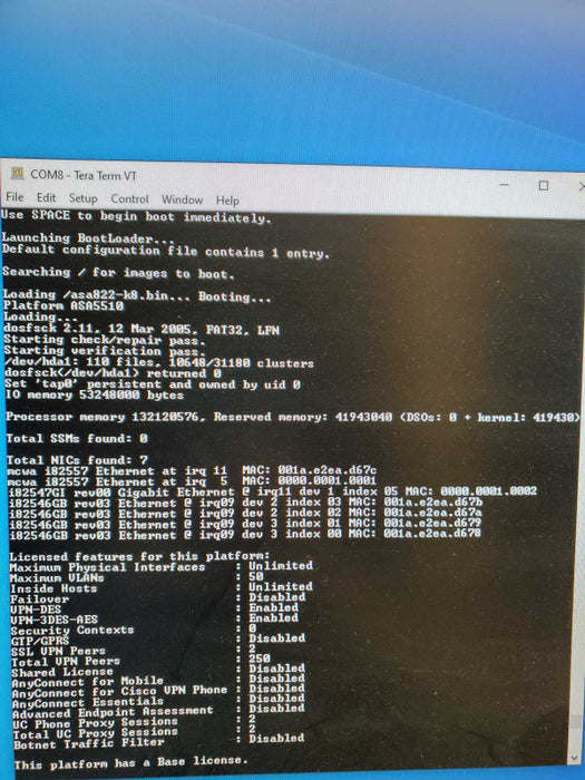 Cisco ASA 5510  Adaptive Security Appliance with a base license. )