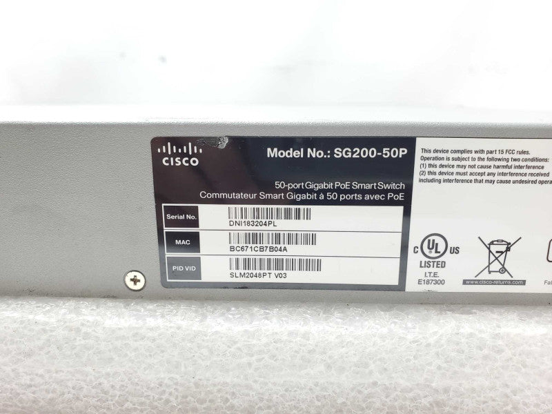 Cisco SG200-50P 50-Port Gig PoE Smart Switch SLM2048PT w/ rack mount ears _