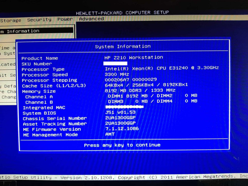 HP Z210 Workstation Xeon E3-1240 @ 3.30GHz 8GB RAM QUADRO 2000 - No HDD - QTY +