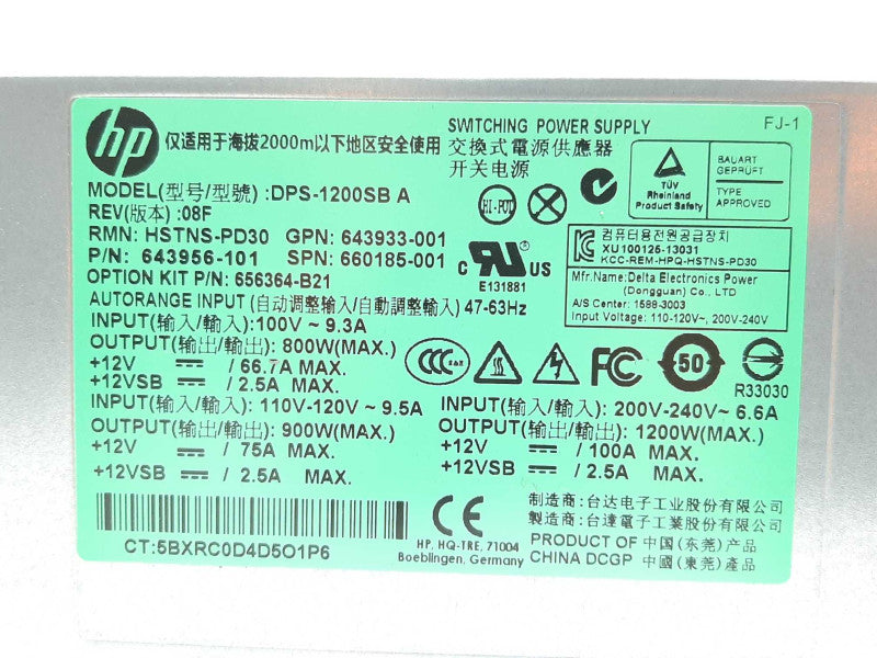HP 1200W Hot Plug Power Supply DPS-1200SB A HSTNS-PD360 643933-001 660185-001 +