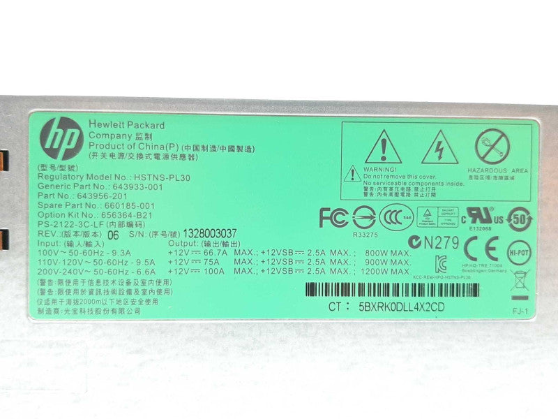HP 746073-001 HSTNS-PL30 HPE 1200W Platinum Hot Plug Power Supply PSU +