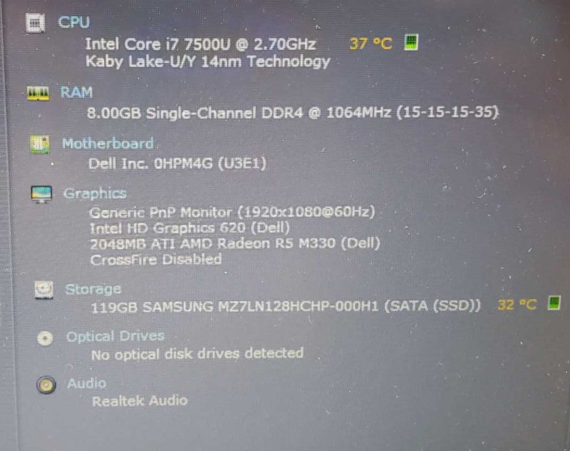 Dell Latitude 3580 Core i7-7500U @2.7GHz 8GB DDR4 120GB SSD Radeon R5 M330 )