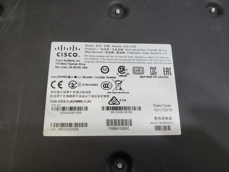 Cisco ASA 5508-X Firewall Adaptive Security Appliance ASA-5508 )