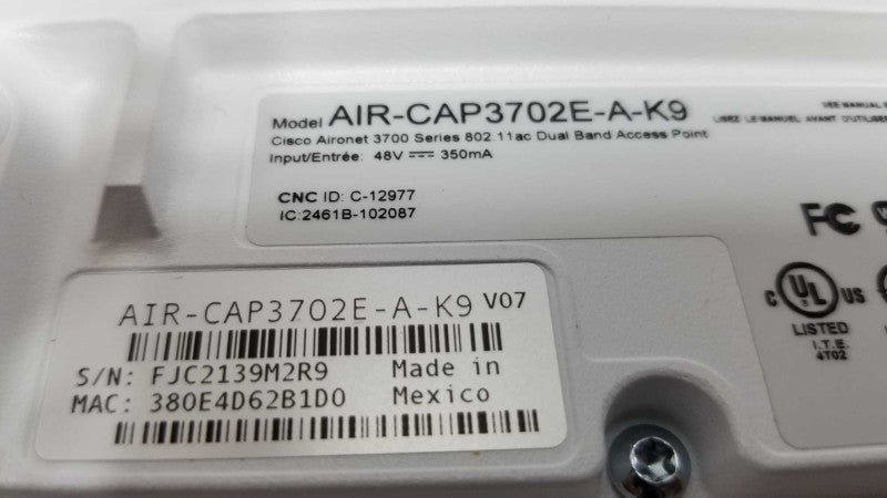 Cisco AIR-CAP3702E-A-K9 Aironet 3702E Wireless Access Point 802.11a/g/n/ac ~