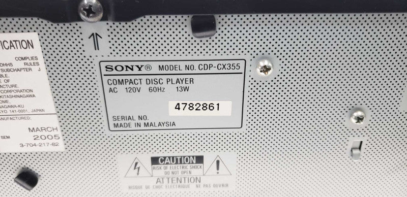 Sony CDP-CX335 cd changer / power-on / parts / repairs only #