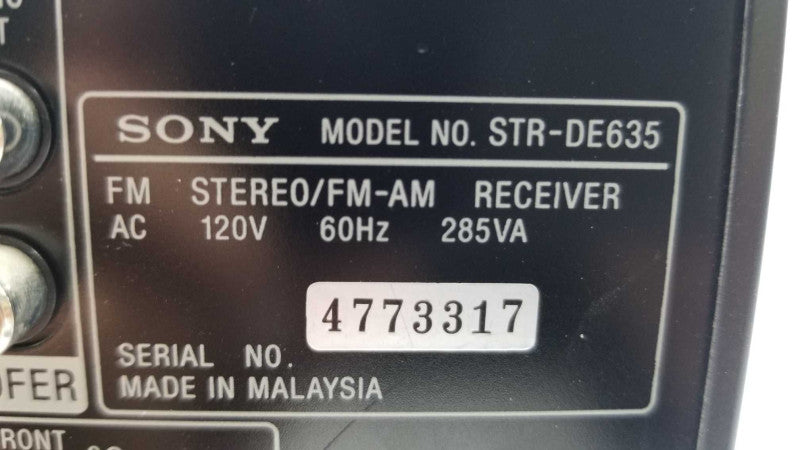 Sony STR-DE635 5.1 Channel 500 Watt Digital A/V Receiver, POWERS ON ~