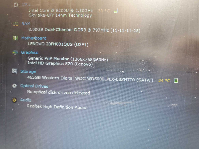 Lenovo T560 Laptop, Core I5-6200U 2.3GHz, 8GB RAM, 500GB HDD _