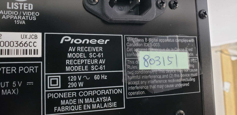 Pioneer Elite SC-61 7.2 Channel AV Receiver / FACTORY RESET #