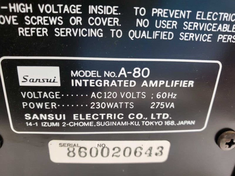 SANSUI A-80 INTEGRATED DC SERVO AMPLIFIER _ Power-on Tested )