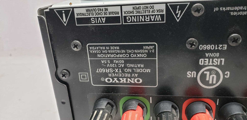 Onkyo TX-SR607 Receiver Surround Sound H80ome Theater / see notes #