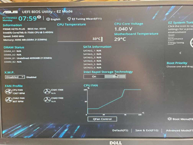 Custom/Asus PC, Core I5-7500 2.8GHz, 4GB DDR4, No HDD |