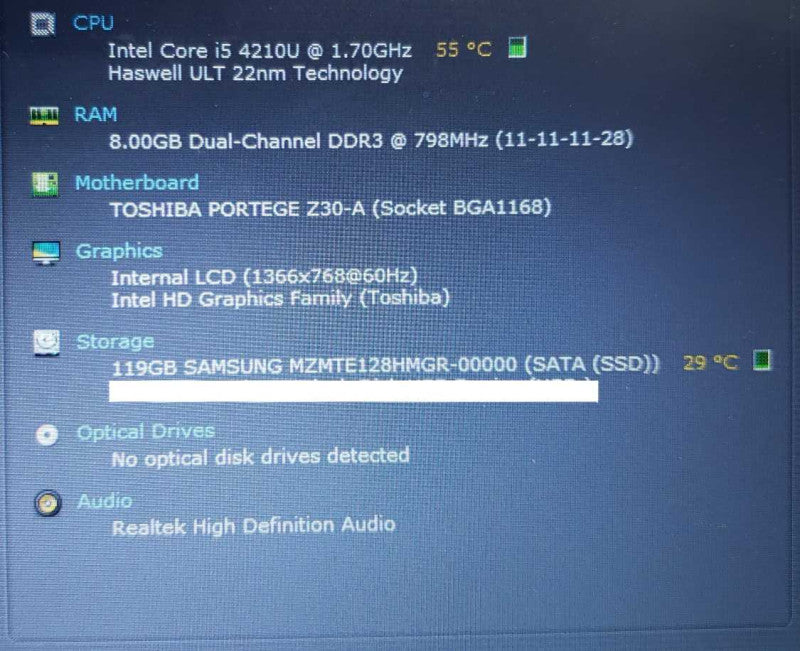 Toshiba Portege Z30A 13.3\\" HD Laptop i5 4210U@1.7GHz 8GB DDR3 120GB SSD [
