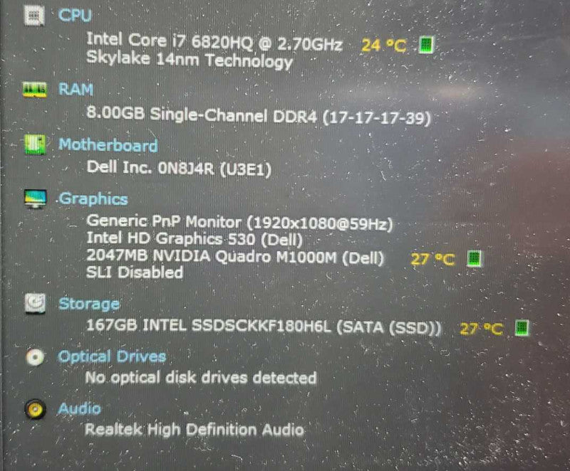 Dell Precision 5510 15.6\\" FHD Quad Core i7 6820HQ @2.7hz 8GB 170GB SSD M1000M  )