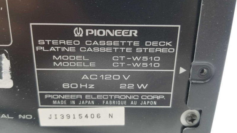 Pioneer CT-W510 Stereo Double Cassette Deck, Powers ON, AS-IS ~
