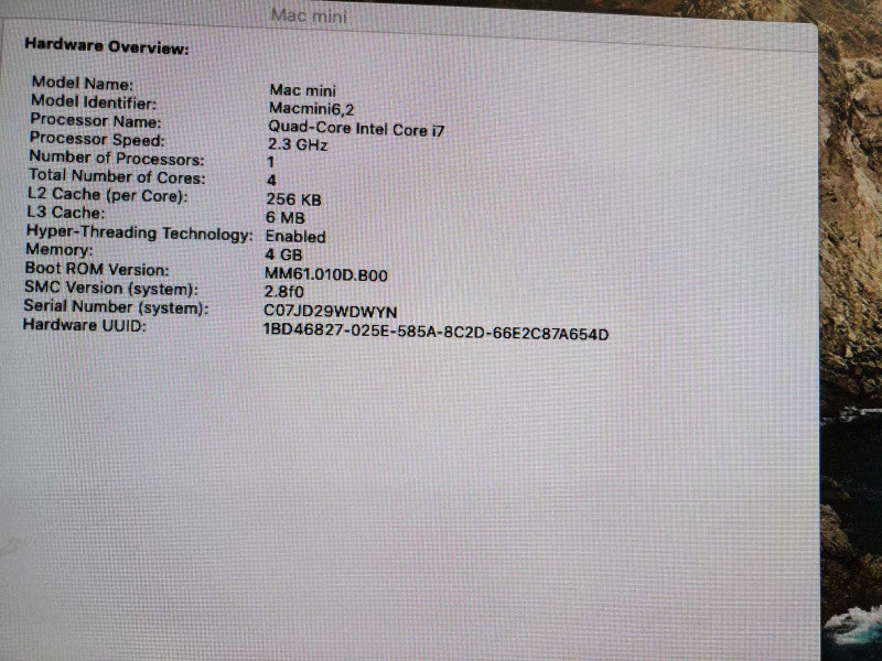 Mac Mini Late.2012 A1347 Core i7-3615QM @2.3GHz 4GB RAM No HDD )