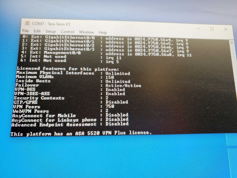 Cisco ASA5520 Adaptive Security Application VPN Plus License _ factory reset )