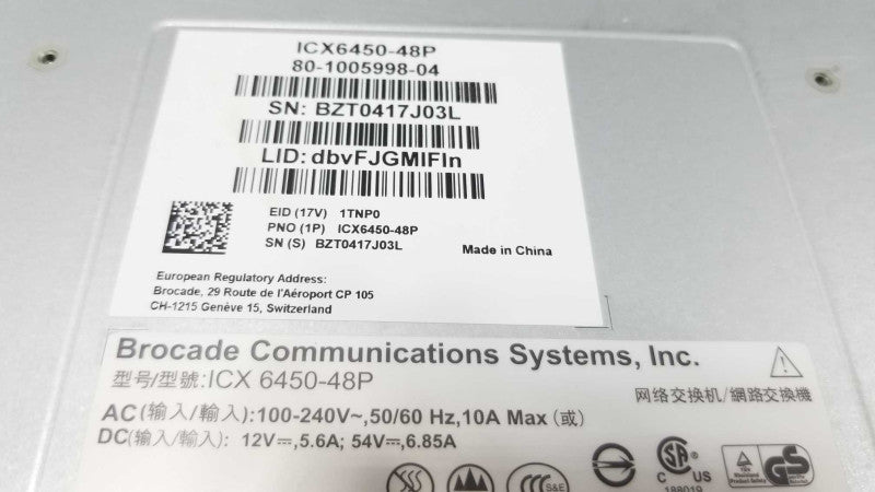 Brocade ICX6450-48P 48-port 1G Switch PoE+, 2x1G SFP+ & 2x1G/10G SFP+ ~