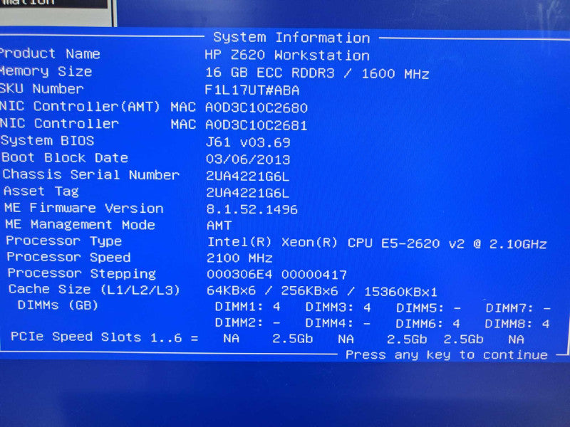 HP Z620 Workstation E5-2620 2.1GHz 16GB DDR3 FirePro V5900 GPU No HDD |