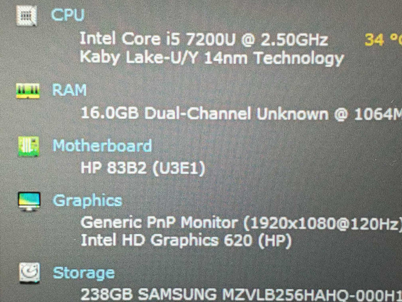 HP Elitebook 840 G5 HSN-113C-4 i5-7200U 2.5GHz 16GB DDR4 256GB SSD |